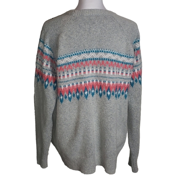 Fair Isle Knit Wool Alpaca Blend Crewneck Sweater Size XL Gray Pink Blue Preppy - Picture 4 of 11